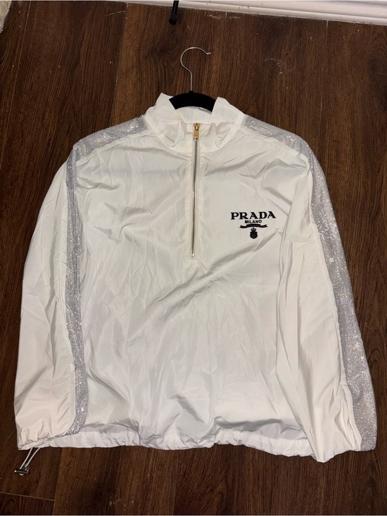 Prada Jackets & Blazers - Prada White Rhinestone Nylon Quarter Zip Jacket with Silver Hardware